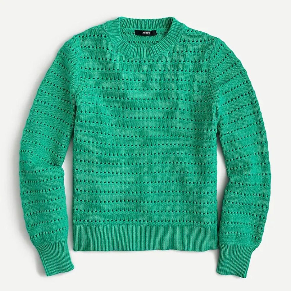 💚 NEW J. Crew Green Balloon Sleeve Pointelle Sweater XL